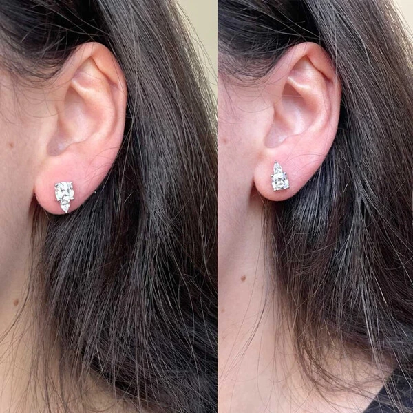 Brinco joia quadrado com gota cristal delicado prata925