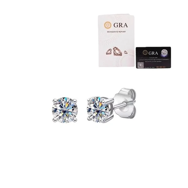 Brinco joia solitário com moissanite 0.86ct (5mm) prata925
