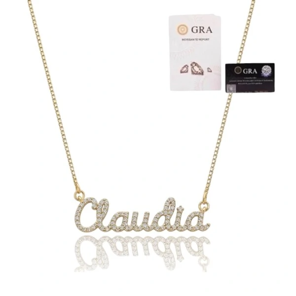 Colar joia nome personalizado cravejado em moissanites prata925