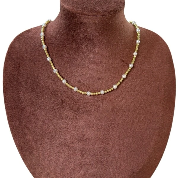 Colar corrente bolinhas e pérolas ouro18k
