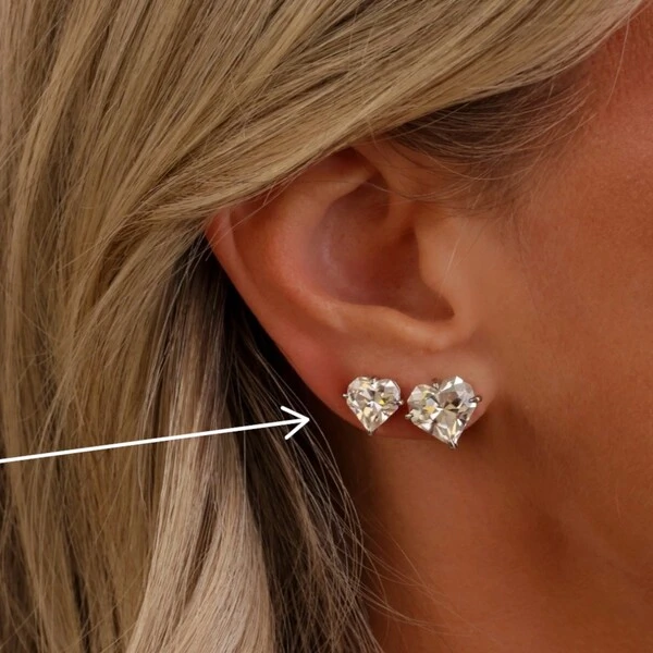 Brinco coração moissanite ice cut 4ct 8mm prata925