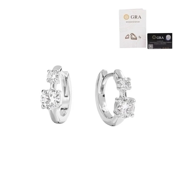 Brinco argola click dois solitários moissanite 0.40ct prata 925