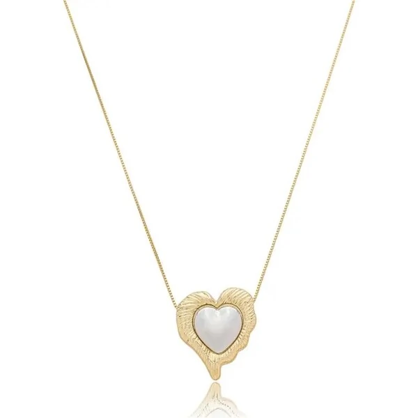 Colar coração borda trabalhada ouro18k interno rodio