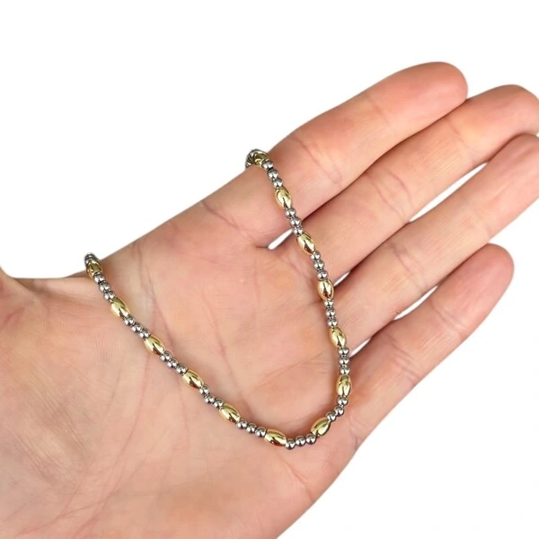 Colar gargantilha duo bolinas rodio e gominhos ouro