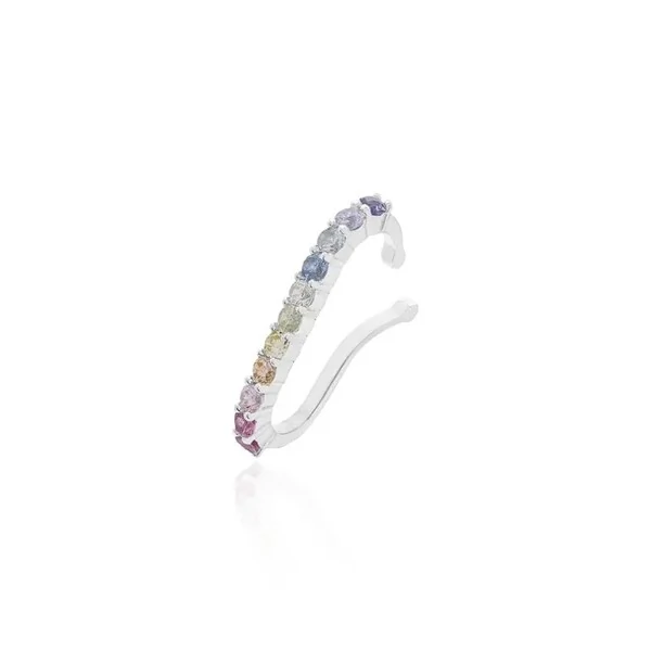 Brinco delicado Ear Hook de pressão cravejado candy colors prata925
