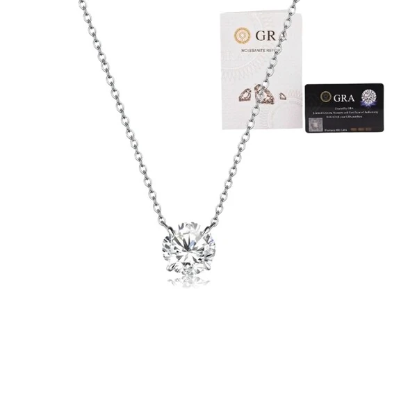 Colar joia solitário ponto de luz 1ct (6,5mm) moissanite prata925