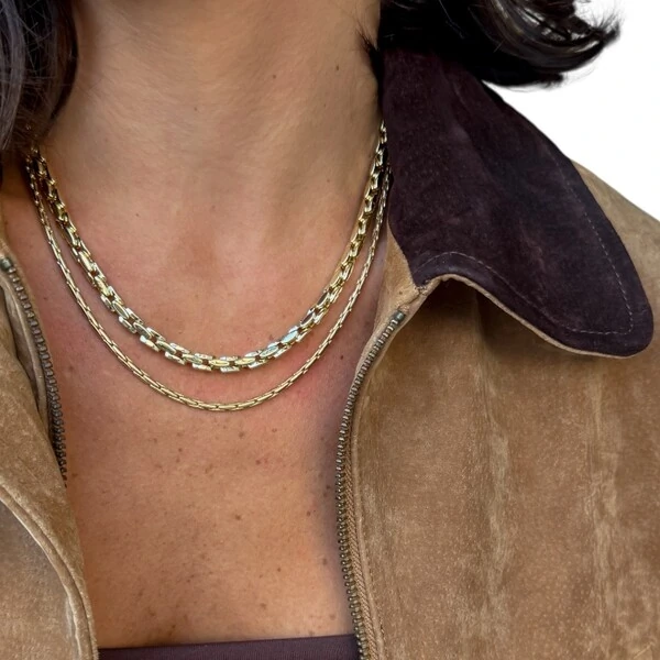 Colar e choker corrente elos link retangulares ouro18k