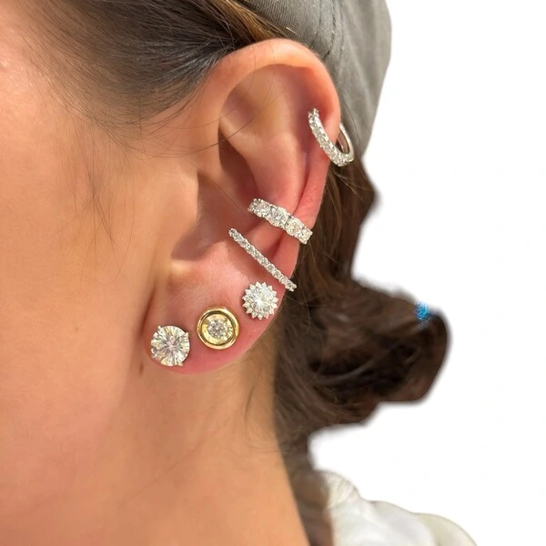 Brinco piercing ear hook moissanites prata925