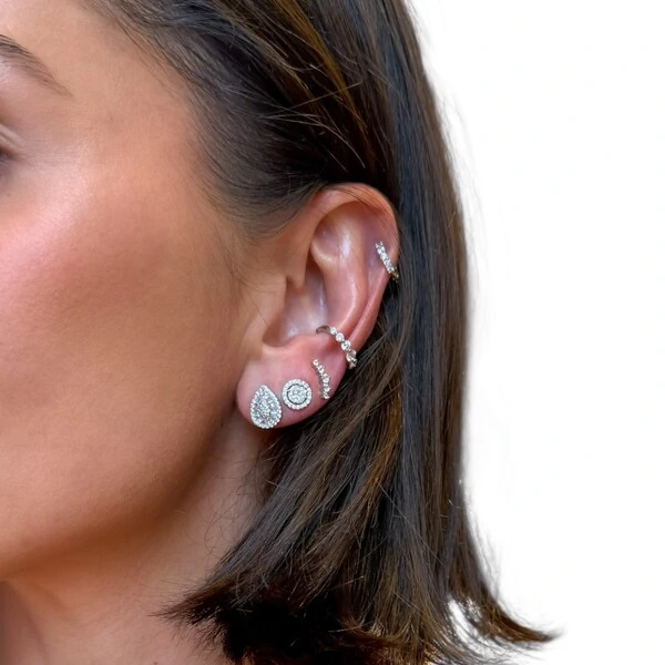 Brinco piercing de encaixe com solitários prata925
