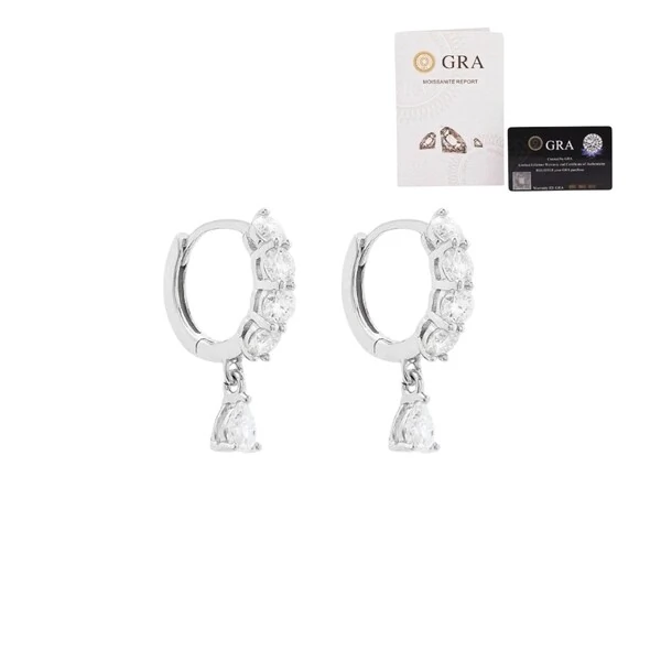 Brinco argola joia moissanite com solitário pendurado moissanite 1.11ct (1cm) prata925