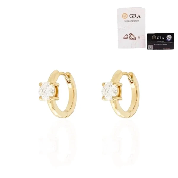 Brinco argola 1cm2mm com solitário ponto de luz moissanite 0.5ct prata925 ouro18k