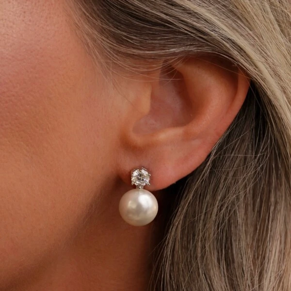 Brinco joia pérola e solitário moissanite 1.2ct (5.5mm) prata925