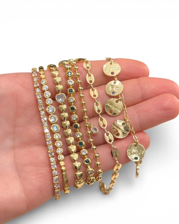 Pulseira joia riviera cravação inglesa banho de ouro18k