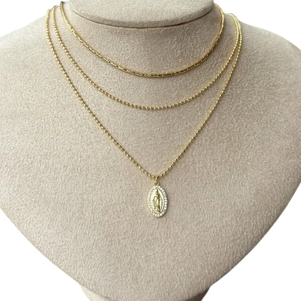 Colar gargantilha bolinhas delicadas diamantadas ouro18k