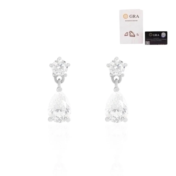 Brinco joia solitário e gota moissanites 1.20ct (1cm4mm) prata925