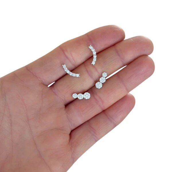 Brincio mini ear cuff três esferas cravejadas crescentes  