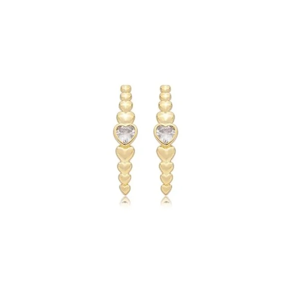 Brinco ear hook corações ouro18k