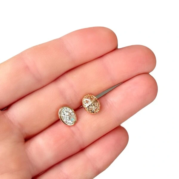 Brinco joia solitário ponto luz oval 3ct (8mm por 6mm) cravação inglesa moissanite prata925 ouro18k