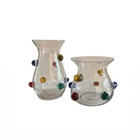 Vaso Decorativo em Vidro Transparente com Bolas Coloridas em Alto-Relevo