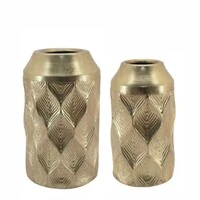 Vaso Decorativo em Metal Dourado com Relevo de Folhas