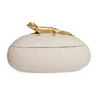 Pote Decorativo com Tampa e Lagarto Dourado