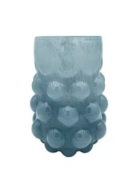 Vaso Decorativo em Vidro com Relevo de Bolas – Cinza Azulado