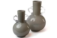 Vaso Decorativo em Vidro Cinza com Alças Transparentes
