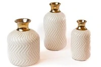 Vaso Decorativo em Cerâmica Chevron com Topo Dourado
