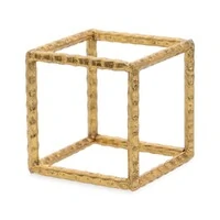 Escultura Decorativa Cubo em Metal Dourado
