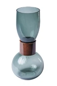 Vaso Decorativo em Vidro Fumê com Detalhe em Metal Bronze