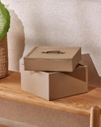 Caixa Decorativa em MDF com Acabamento em PU Bege Escuro