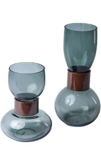 Vaso Decorativo em Vidro Fumê com Detalhe em Metal Bronze