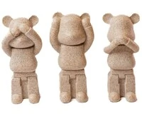 Trio de Esculturas Ursinhos Três Sábios em Resina