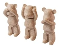 Trio de Esculturas Ursinhos Três Sábios em Resina