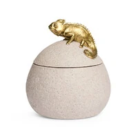Pote Decorativo com Tampa e Lagarto Dourado