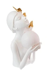 Escultura Luminária em Poliressina Menina com Lua