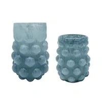 Vaso Decorativo em Vidro com Relevo de Bolas – Cinza Azulado
