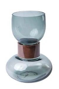 Vaso Decorativo em Vidro Fumê com Detalhe em Metal Bronze