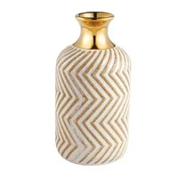 Vaso Decorativo em Cerâmica Chevron com Topo Dourado
