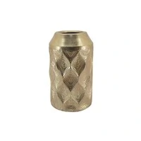 Vaso Decorativo em Metal Dourado com Relevo de Folhas