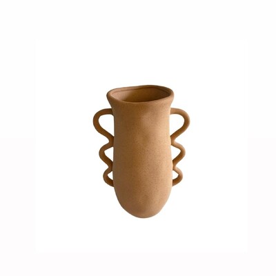 FotoVaso Decorativo em Cerâmica Terracota com Alças Onduladas