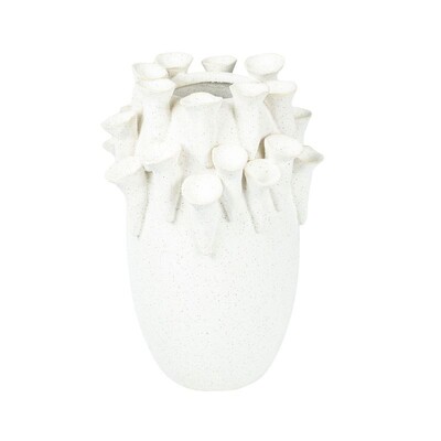 Foto Vaso Decorativo em Cerâmica Branca com Detalhes de Cogumelos