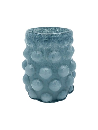 Foto Vaso Decorativo em Vidro com Relevo de Bolas – Cinza Azulado