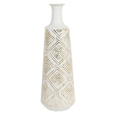 Foto Vaso Decorativo em Metal Branco com Relevo Dourado