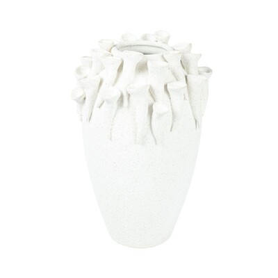 Foto Vaso Decorativo em Cerâmica Branca com Detalhes de Cogumelos
