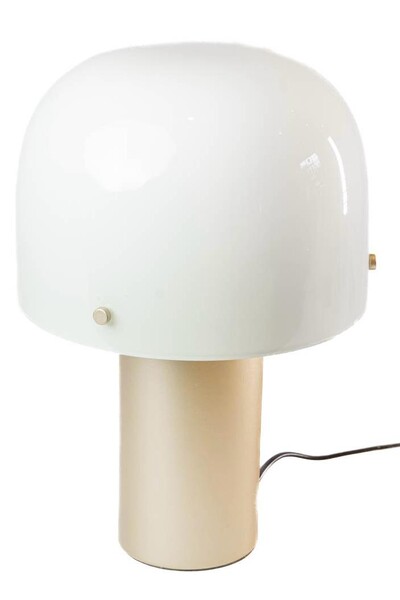 Foto Luminária com Base de Metal e Cúpula de Vidro Branca