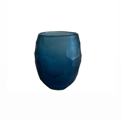 Foto Vaso Decorativo de Vidro Azul Facetado – Fosco