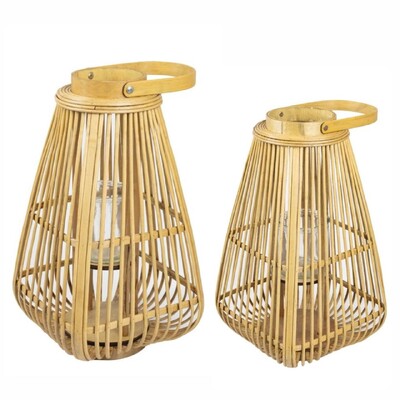 FotoLanterna em Rattan com Suporte de Vidro