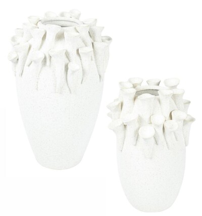 FotoVaso Decorativo em Cerâmica Branca com Detalhes de Cogumelos