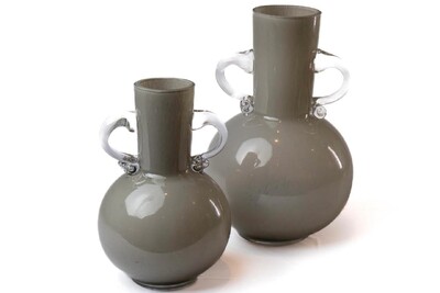 FotoVaso Decorativo em Vidro Cinza com Alças Transparentes